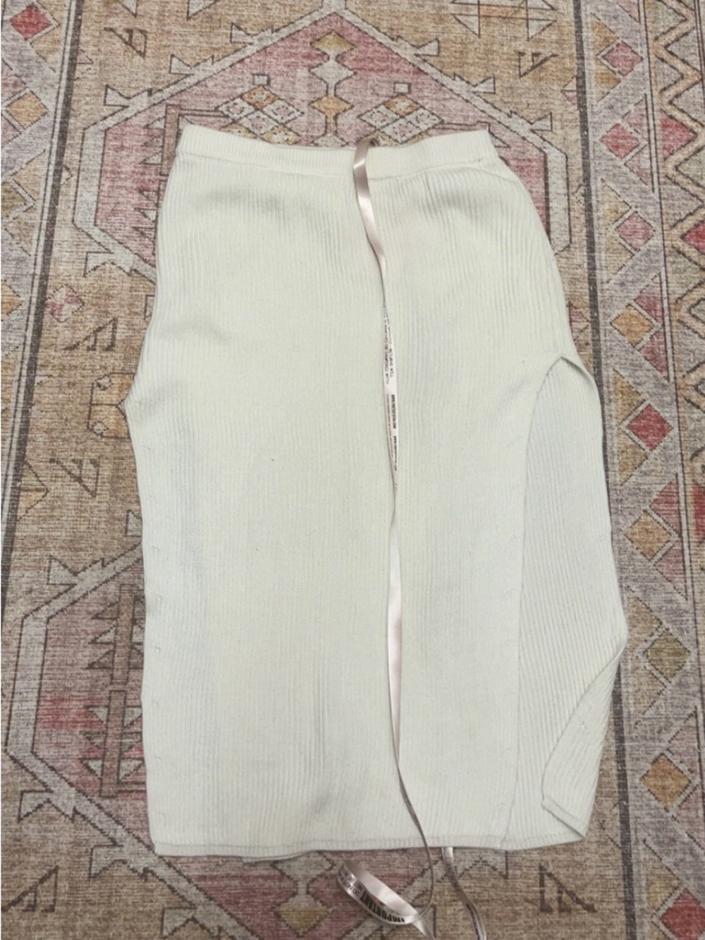 House Of CB Ivory Ribbed Knit Skirt with Side Slit
